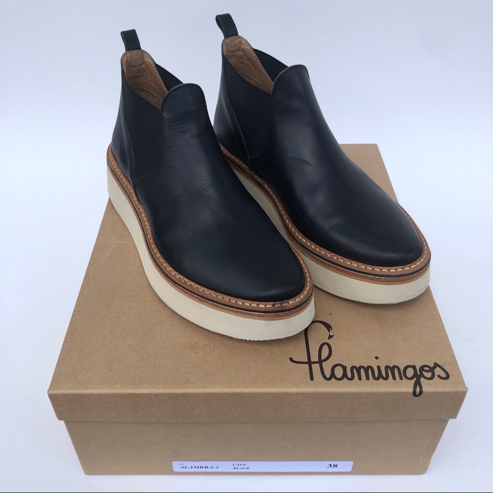 Flamingos Black Leather Alambra Platform Boots